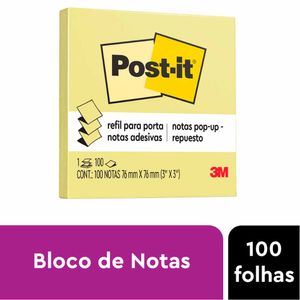 Bloco Adesivo Post-It 76x76mm Amarelo 100 Folhas 3956 3m - BL