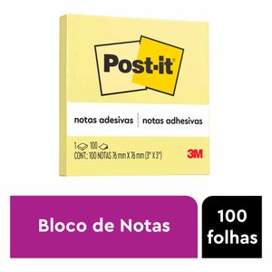 Bloco Adesivo Post- it 76x76 Amarelo 100 Folhas 8090 3m - BL