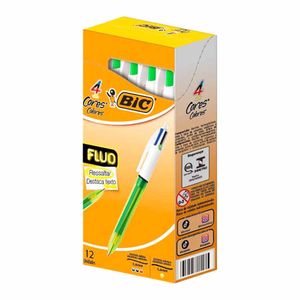 Caneta Esferográfica Retrátil 4 cores Fluorescente 1263 Bic - 12UN