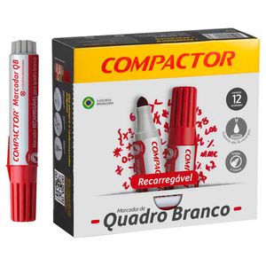 Pincel Marcador para Quadro Branco Recarregável Vermelho 0002 Compactor - 12UN