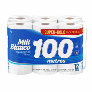 Papel Higiênico Bianco Rolo com 100 metros 1734 Mili - 12RL
