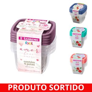 Pote Plástico Quadrado 360ml com Tampa SR122/4C Sanremo - 4UN