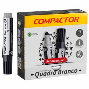 Pincel Marcador para Quadro Branco Recarregável Preto 0004 Compactor - 12UN
