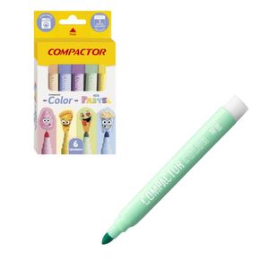 Caneta Hidrocor Color Pastel com 6 Cores 6000 Compactor - EST