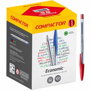 Caneta Esferográfica Economic 1.0mm Vermelha 7002 Compactor - 100UN