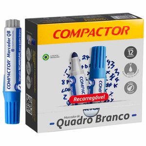 Kit 12 Pincel Marcador para Quadro Branco Recarregável Azul + Tinta para Marcador Quadro Branco Azul 500ml Radex