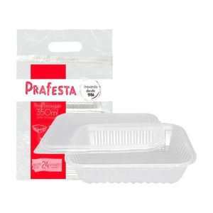 Pote Descartável Retangular 350ml com Tampa 8308 Prafesta - 24UN