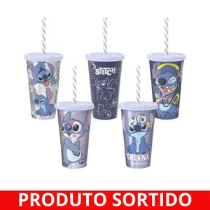 Copo Plástico 500ml com Canudo Stitch 5831 Plasutil - UN