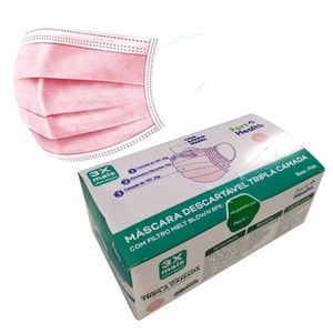 Máscara Descartável TNT Tripla Rosa Fort flex - 50UN