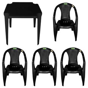 Conjunto Mesa Plástica 70x70cm com 4 Cadeiras Pretas - Plastex