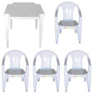 Conjunto Mesa Plástica 70x70cm com 4 Cadeiras Brancas - Plastex