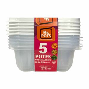 Pote Plástico Quadrado 900ml Branco TQ900D Plascony - 5UN