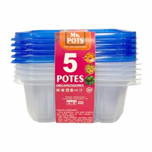 Pote Plástico Quadrado 900ml Azul TQ900D Plascony - 5UN