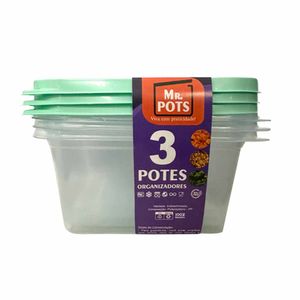 Pote Plástico Quadrado 1,3 Litros Verde Pastel TQ1300C Plascony - 3UN