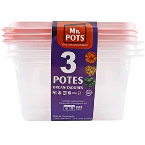 Pote Plástico Quadrado 1,3 Litros Rosa Pastel TQ1300C Plascony - 3UN