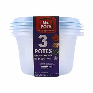 Pote Plástico Redondo 1,1 Litros Azul Pastel TR1100C Mr.pots - 3UN
