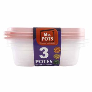 Pote Plástico Quadrado 700ml Rosa Pastel TQ700C Plascony - 3UN