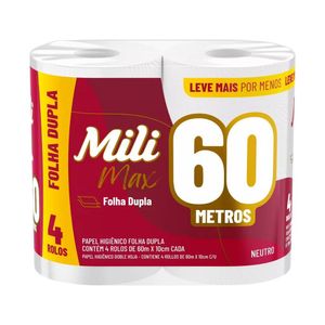 Papel Higiênico Neutro Folha Dupla com 60m 1124 Mili - 4RL