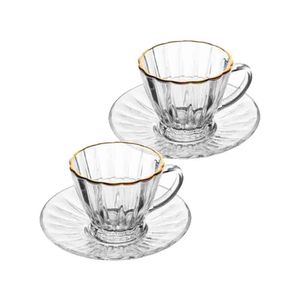 Xícara Vidro com Pires 70ml com Fio de Ouro 0370 Lyor - 4PCS