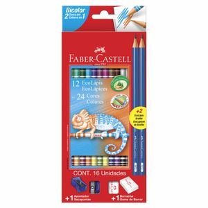 Lápis de Cor Bicolor 24 Cores + 2 Lápis + Borracha e Apontador 6122 Faber-castell - EST