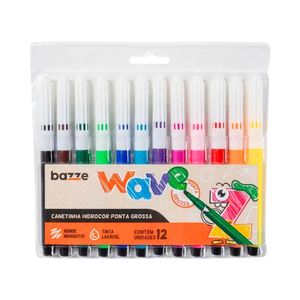 Caneta Hidrocor com 12 Cores Wave 4465 Bazze - EST