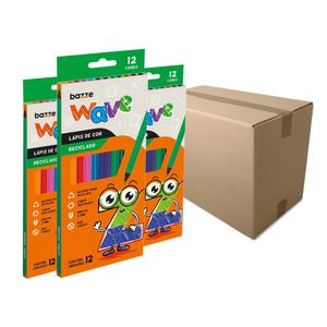 Caixa Lápis de Cor com 12 Cores Sextavado Wave Reciclado 902122 Bazze - 12 Estojos