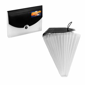 Pasta Sanfonada Plástica com 12 Divisórias A4 Preto Transparente 1001 Brw - UN